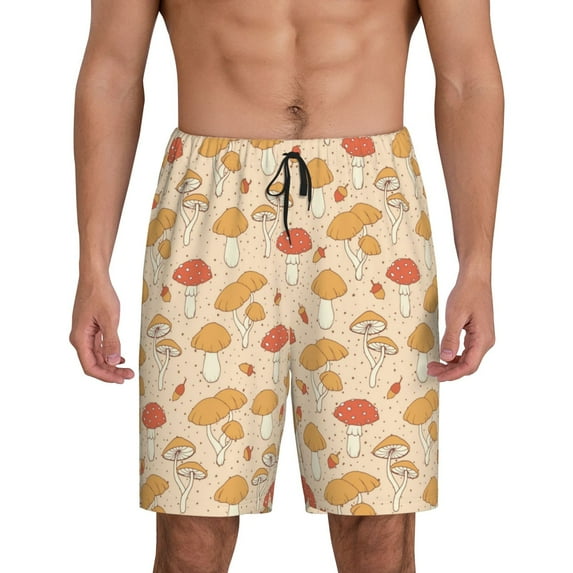 Sikiie Autumn Mushrooms Mens Pajama Shorts, Lightweight Lounge Pant with Pockets Soft Sleep Pj Shorts for MenXX-Large