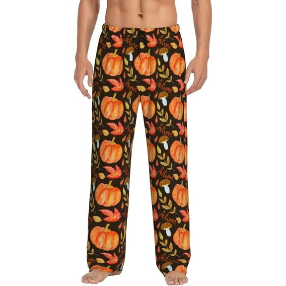 Sikiie Autumn Pumpkin Pajama Pants Men, PJ Bottoms, Sleep & Lounge Pants-Large