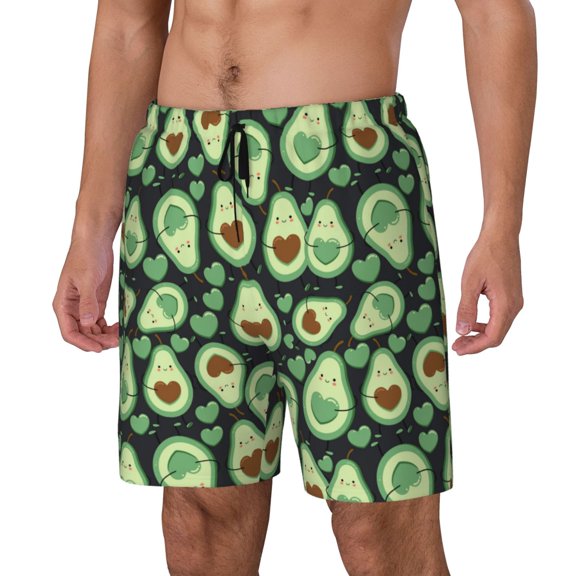 Sikiie Avocado Heart Print Men's Double Layer Swimming Trunks, Adjustable Waistband and Pockets Sports Swimming Trunks, Beach Swimwear-3X-Large