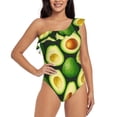 thumbnail image 1 of Sikiie Avocado Print Women One Piece Swimsuits Tummy Control One Shoulder Bathing Suits Ruffle Swimwear, From S to XXL-Medium, 1 of 6