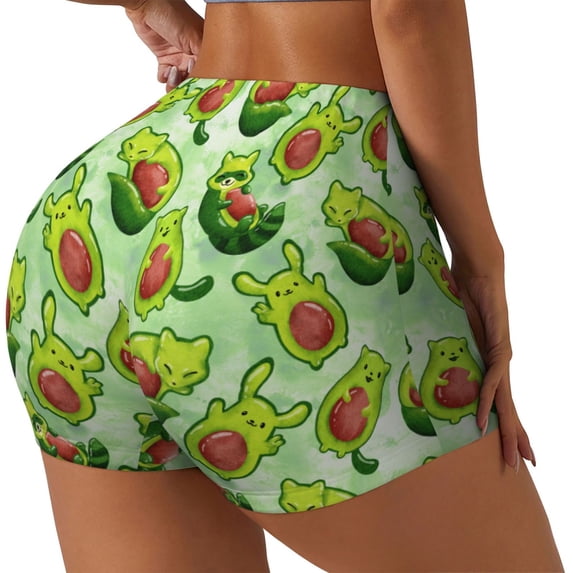 Sikiie Avocado color cute animals Workout Shorts Women Scrunch Butt Gym Shorts Seamless High Waist Tummy Control Yoga Biker Athletic Shorts-X-Large