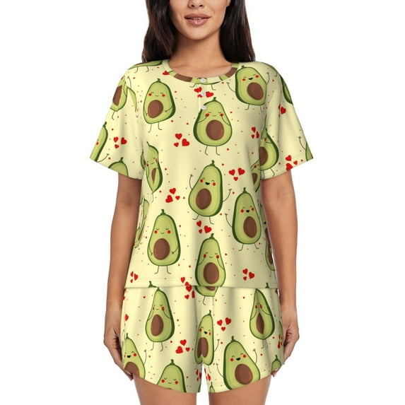 Sikiie Avocados And Hearts Womens Pajama Sets Short Sleeve Top With Pants Sleepwear 2 Piece Lounge Set-3X-Large