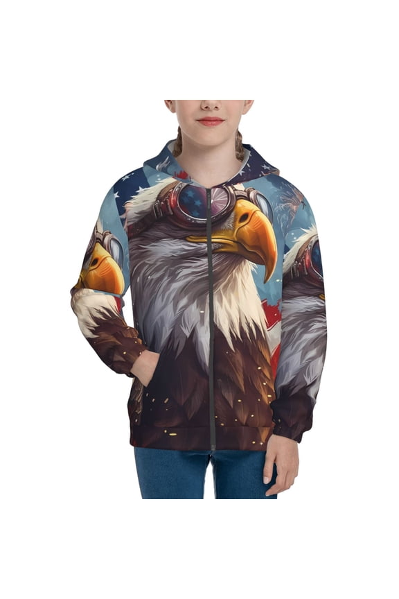 Bald Eagle Pilot Zip Up Hoodie Teenage, hoodies for Teenage, Zipper Sweatshirt Jacket for Daily, Traveling-Medium