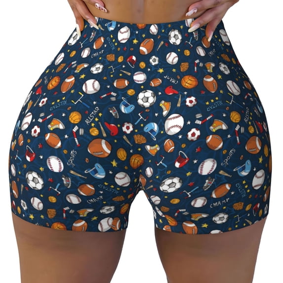 Sikiie Ball Sports Print Workout Shorts Women Scrunch Butt Gym Shorts Seamless High Waist Tummy Control Yoga Biker Athletic Shorts