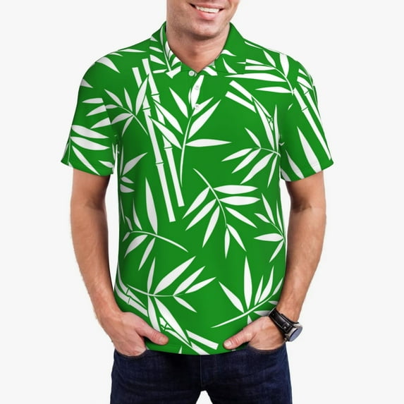 Sikiie Bamboo Print Men's Short-sleeved POLO Shirts, Button-down Shirts and T-shirts are Suitable for Vacation, Leisure and Business-4X-Large
