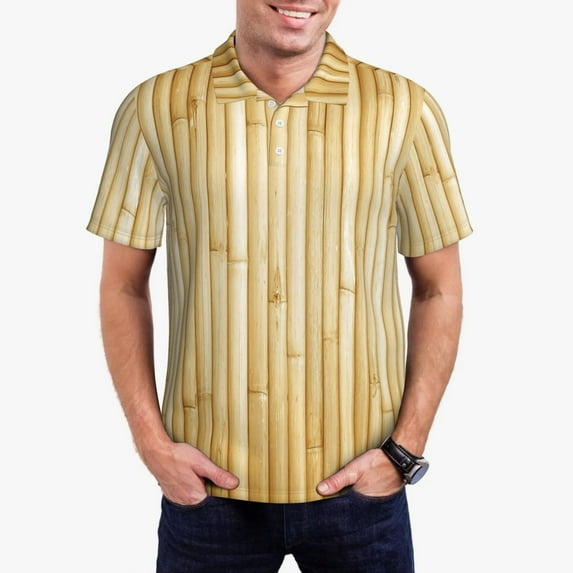 Sikiie Bamboo Wall Print Men's Short-sleeved POLO Shirts, Button-down Shirts and T-shirts are Suitable for Vacation, Leisure and Business-4X-Large