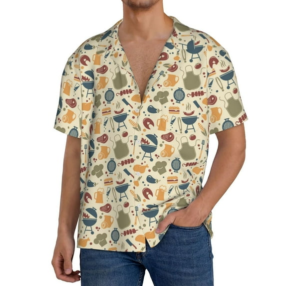 Sikiie Barbecue And Grill Men's Wrinkle Free Untucked Cuban Shirt Business Casual Button Down Shirts Short Sleeve Shirt4X-Large