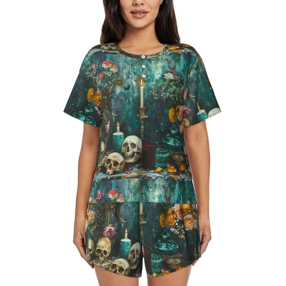 Sikiie Baroque Floral Still Life Womens Pajama Sets Short Sleeve Top With Pants Sleepwear 2 Piece Lounge Set-3X-Large