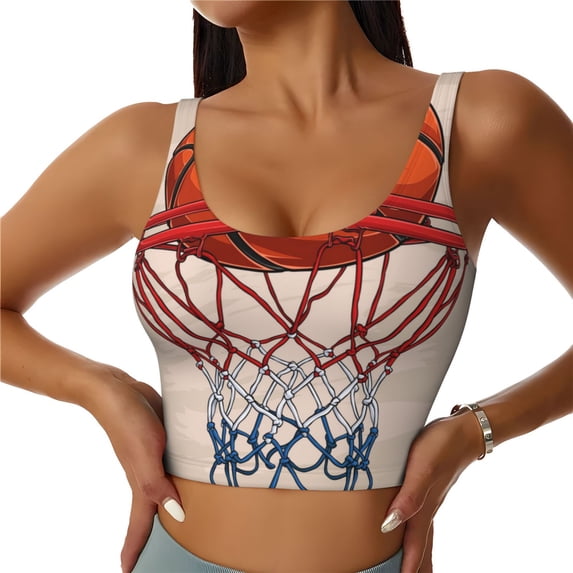 Sikiie Basketball Shot Print Strappy Sports Bra for Women Padded Push Up Sports Bra Athletic Running Sports Bra Workout Bra Yoga Bra