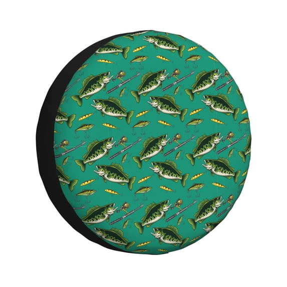 Sikiie Bass Fish Print PVC Leather Spare Tire Wheel Cover Spare Tire Cover, for Car Truck SUV Camper Trailer Universal Fit-15 inch