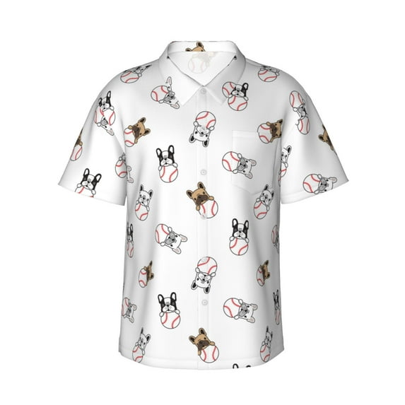Sikiie Bbaseball Dog Print Men's Hawaiian Shirt, Summer Beach Button Pocket Short Sleeve T-Shirt,3X-Large