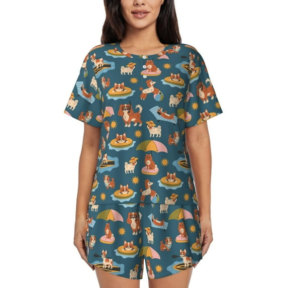 Sikiie Beach Dog Womens Pajama Sets Short Sleeve Top With Pants Sleepwear 2 Piece Lounge Set-4X-Large