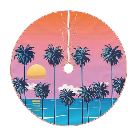 Sikiie Beach with Palm Trees Nativity Christmas Tree Skirt, Jesus Christian Winter Holiday Tree Mat Decoration(30-48IN)30"