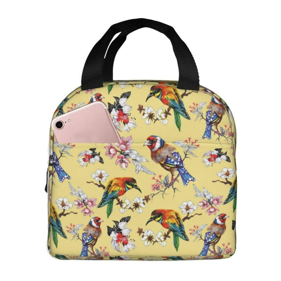 Sikiie Beautiful Bright Birds And Flowers Lunch Bag for Women & Men Adult Insulated Lunch Box, Food Lunch Containers Lunch Tote Bags for Work, Travel, Outdoor