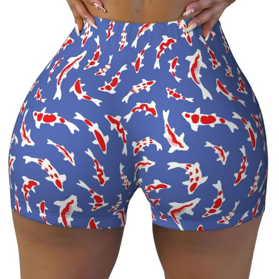 Sikiie Beautiful Koi Fish Print Workout Shorts Women Scrunch Butt Gym Shorts Seamless High Waist Tummy Control Yoga Biker Athletic Shorts
