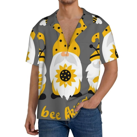 Sikiie Bee Kind Men's Wrinkle Free Untucked Cuban Shirt Business Casual Button Down Shirts Short Sleeve ShirtXX-Large