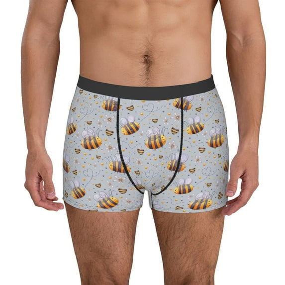 Sikiie Bee Print Men's Boxer Briefs, Elastic Waistband Boxer Briefs Leggings-X-Large