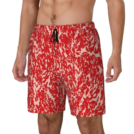 Sikiie Beef Print Men's Double Layer Swimming Trunks, Adjustable Waistband and Pockets Sports Swimming Trunks, Beach Swimwear-XX-Large