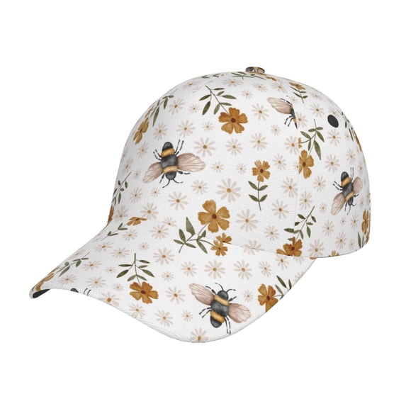 Sikiie Bees And Flowers Unisex Vintage Washed Unstructured Baseball Cap Soft Cap Adjustable Unisex Baseball Hat Dad Hat