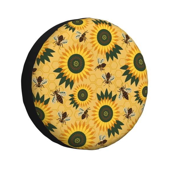 Sikiie Bees and Sunflowers PVC Leather Spare Tire Wheel Cover Spare Tire Cover, for Car Truck SUV Camper Trailer Universal Fit(14-17in)-17 inch
