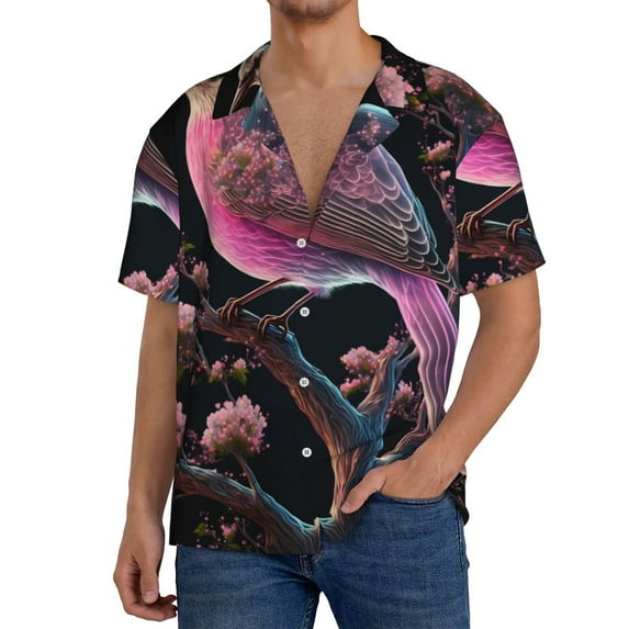 Sikiie Bird 2 Men's Wrinkle Free Untucked Cuban Shirt Business Casual Button Down Shirts Short Sleeve ShirtXX-Large