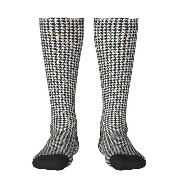 Sikiie Black And White Houndstooth Knee Socks, High Socks Long Stretchy Sock Women Knee High Stocking, Long Socks for Women