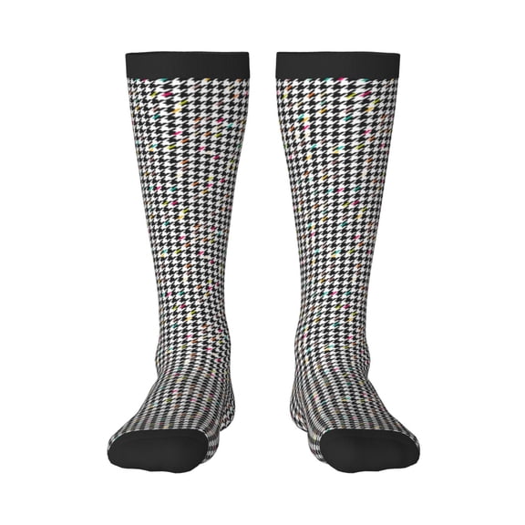 Sikiie Black And White Houndstooth Knee Socks, High Socks Long Stretchy Sock Women Knee High Stocking, Long Socks for Women