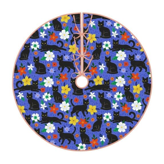 Sikiie Black Cats And Flowers Christmas Tree Skirt, Christmas Tree Decorations, Christmas Decor, Tree Mat Decoration(30-48IN)-36"