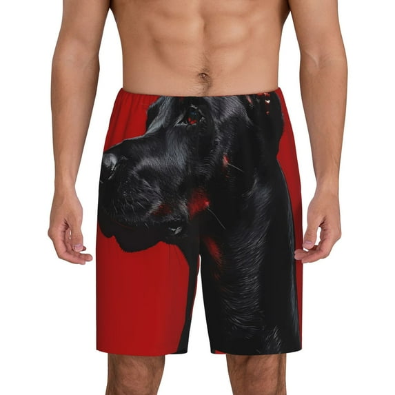 Sikiie Black Dog Red Background Mens Pajama Shorts, Lounge Pant, Men's shorts,Sleep Pj Shorts for Men-X-Large