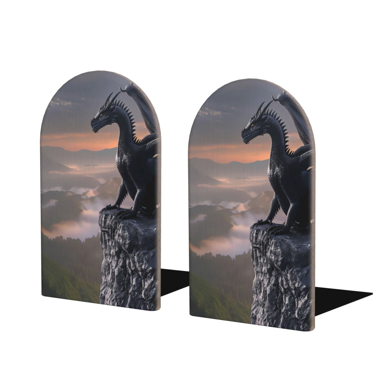 Sikiie Black Dragon Cliff Dawn Bookends 1 Pair, Wood Bookends for ...