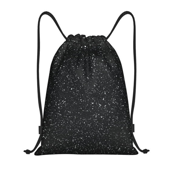 Sikiie Black Glitter Drawstring Backpack Drawstring Bags, Draw String Back Bag for Sports, Gym, Travel, Swimming, Beach-Small