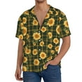 thumbnail image 1 of Sikiie Black Ink Green Plaid Sunflower Men's Wrinkle Free Untucked Cuban Shirt Business Casual Button Down Shirts Short Sleeve Shirt4X-Large, 1 of 5