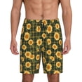 thumbnail image 1 of Sikiie Black Ink Green Plaid Sunflower Mens Pajama Shorts, Lightweight Lounge Pant with Pockets Soft Sleep Pj Shorts for MenLarge, 1 of 6
