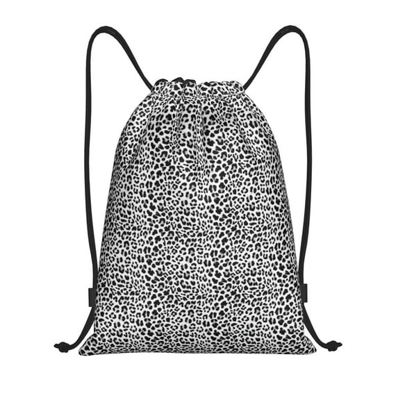 Sikiie Black Leopard Drawstring Backpack Drawstring Bags, Draw String Back Bag for Sports, Gym, Travel, Swimming, Beach-Small