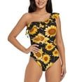 thumbnail image 1 of Sikiie Black Marble Pattern Sunflower Print Women One Piece Swimsuits Tummy Control One Shoulder Bathing Suits Ruffle Swimwear, From S to XXL-XX-Large, 1 of 6