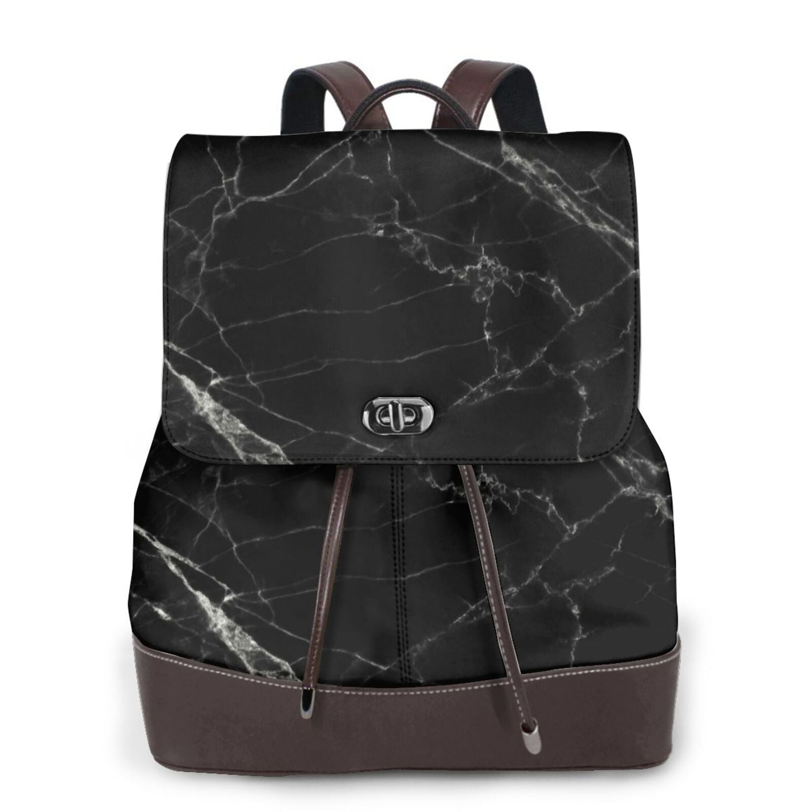 Sikiie Black Marble Texture Abstract Women Genuine Leather Backpack ...