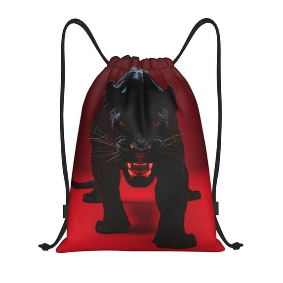 Sikiie Black Panther Red Background Drawstring Backpack Drawstring Bags, Draw String Back Bag for Sports, Gym, Travel, Swimming, Beach-Small