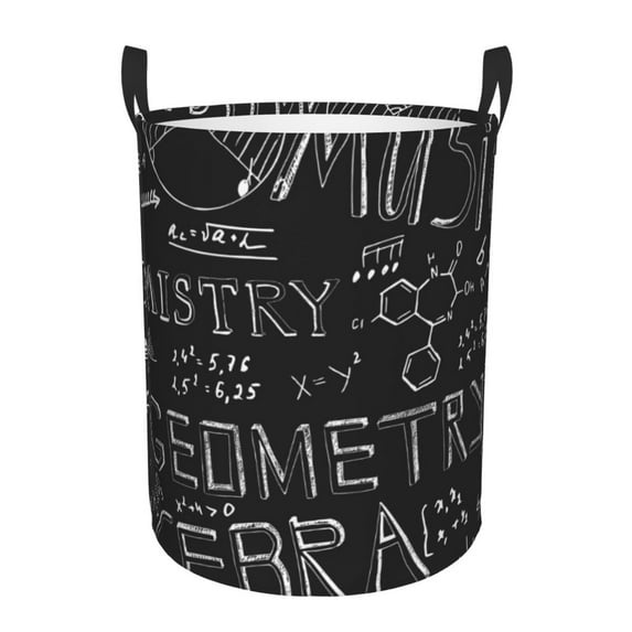 Sikiie Black Scientific Print Round Dirty Clothes Basket, Waterproof Standing Foldable Storage Basket, for Laundry Room, Bedroom, Bathroom Storage-Small