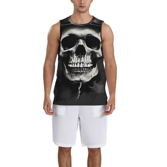 Sikiie Black White Hat Skull Basketball Jersey Reversible Men's Mesh Athletic Sports Shirts Training Practice S-4XLMedium