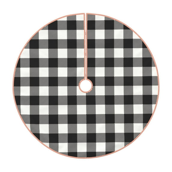 Sikiie Black White Plaid Nativity Christmas Tree Skirt, Jesus Christian Winter Holiday Tree Mat Decoration(30-48IN)30"