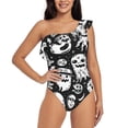 thumbnail image 1 of Sikiie Black White Spooky Ghosts Print Women One Piece Swimsuits Tummy Control One Shoulder Bathing Suits Ruffle Swimwear, From S to XXL-Small, 1 of 6