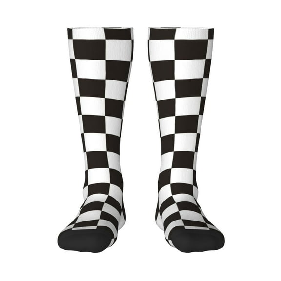 Sikiie Black and White Checkerboard Knee Socks, High Socks Long Stretchy Sock Women Knee High Stocking, Long Socks for Women