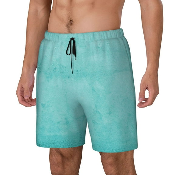 Sikiie Blue And Turquoise Print Men's Double Layer Swimming Trunks, Adjustable Waistband and Pockets Sports Swimming Trunks, Beach Swimwear-X-Large