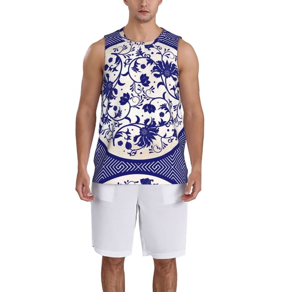 Sikiie Blue And White Porcelain Pattern Basketball Jersey Reversible Men's Mesh Athletic Sports Shirts Training Practice S-4XL4X-Large