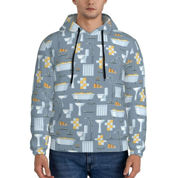 Sikiie Blue Bathroom Men's Hoodie, Essentials Hoodie, Sweatshirt, Pullover Hooded Sweatshirt for Men-Small