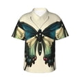 thumbnail image 1 of Sikiie Blue Black Butterfly Art Print Men's Hawaiian Shirt, Summer Beach Button Pocket Short Sleeve T-Shirt,X-Large, 1 of 7