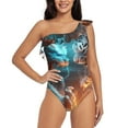 thumbnail image 1 of Sikiie Blue Dragon And White Tiger Print Women One Piece Swimsuits Tummy Control One Shoulder Bathing Suits Ruffle Swimwear, From S to XXL-XX-Large, 1 of 6
