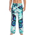 thumbnail image 1 of Sikiie Blue Floral with Butterflies Mens Pajama Pants Sleep & Lounge Pants, PJ Bottoms With elastic waistb and Pockets Small, 1 of 6