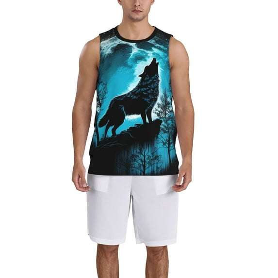 Sikiie Blue Full Moon Wolf Basketball Jersey Reversible Men's Mesh Athletic Sports Shirts Training Practice S-4XLSmall