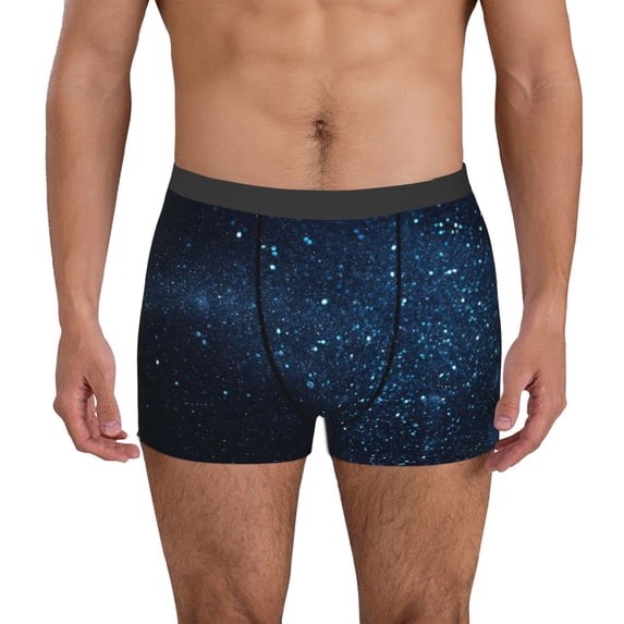 Sikiie Blue Glitter Retro Print Men's Boxer Briefs, Elastic Waistband Boxer Briefs Leggings-XX-Large